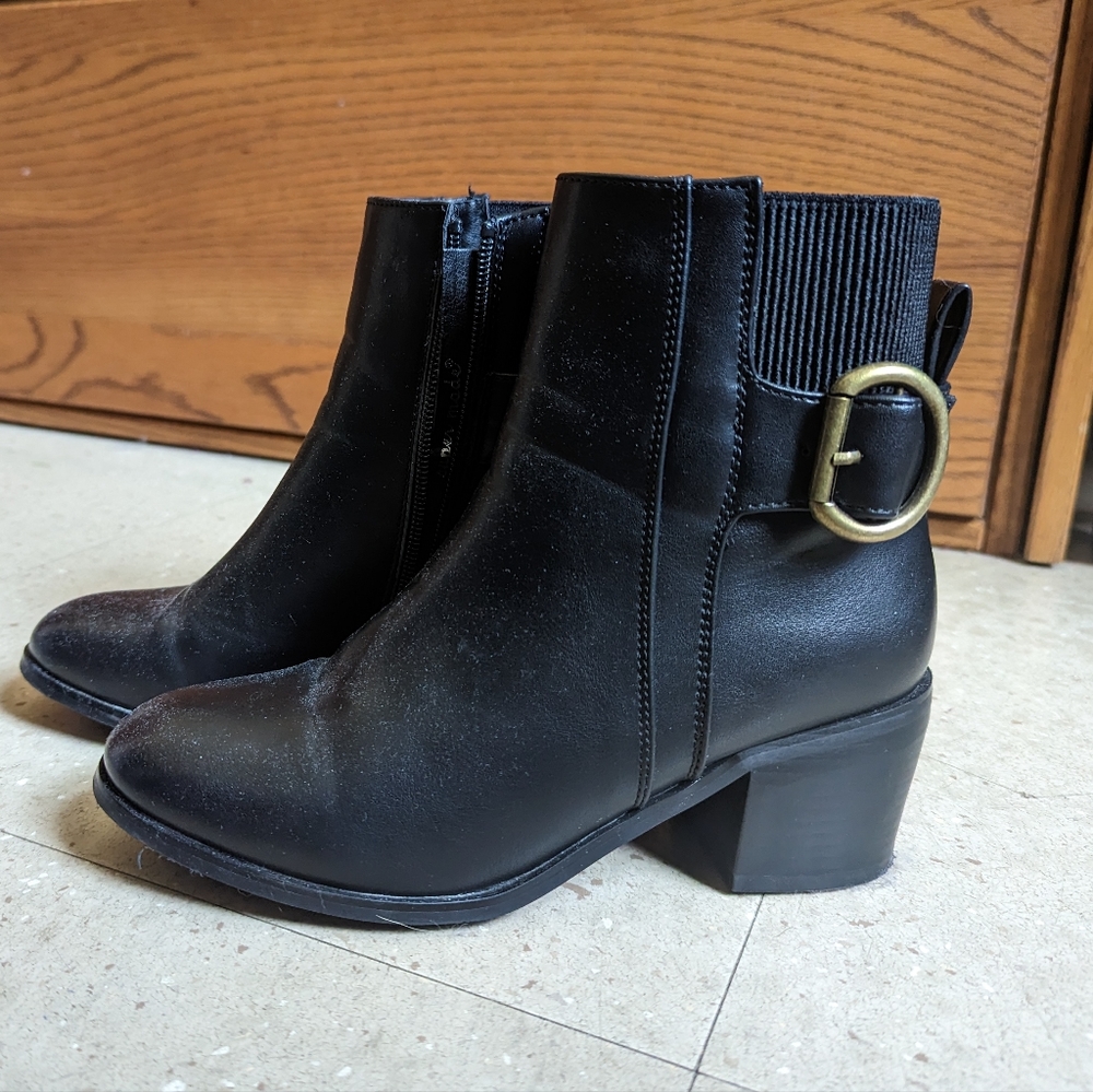 Super Made Black Ankle Boots With Heel And Buckle, EU 37, US 6.5